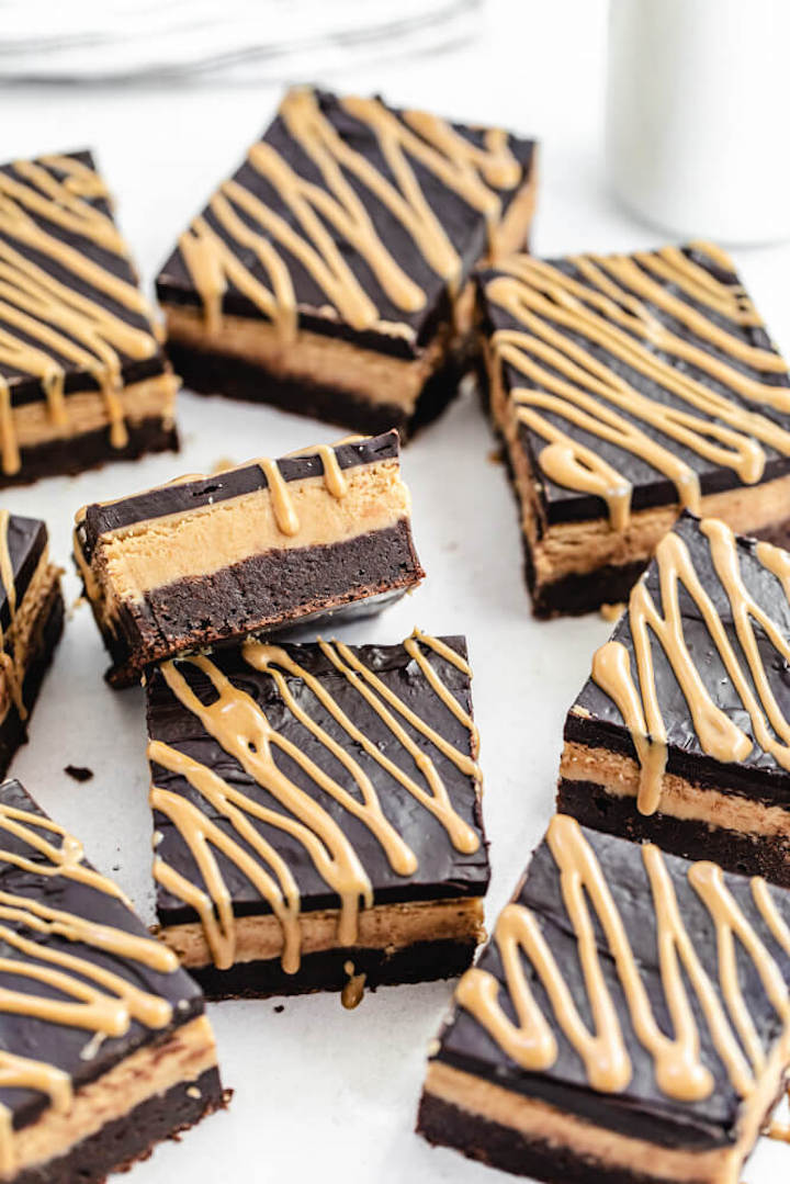 brownies with peanut butter drizzle