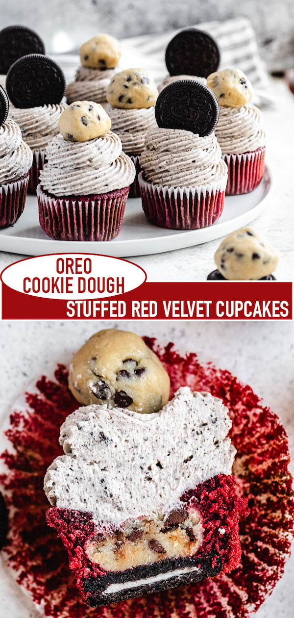 cookie dough red velvet cupcakes long pin image for Pinterest 