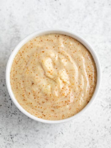 top view of spicy aioli sauce in a ramekin