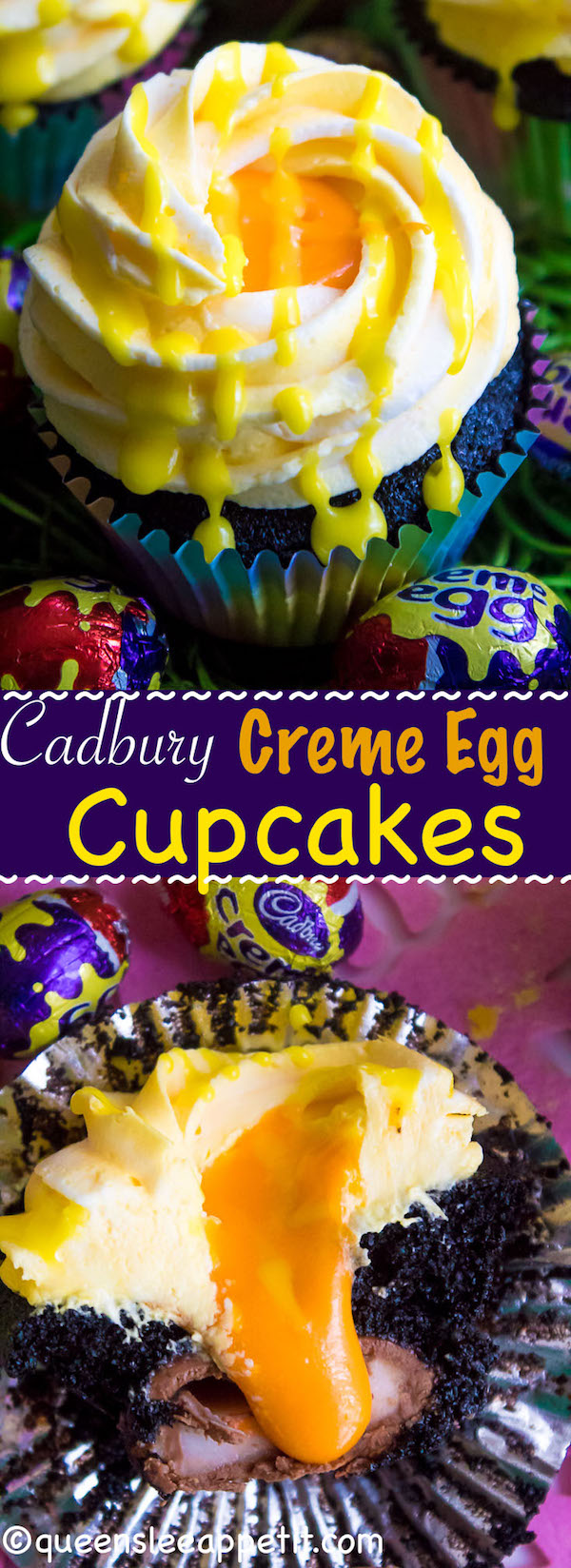 If you're a fan of Cadbury Creme Eggs, you're gonna fall in love with these Cadbury Creme Egg Cupcakes! These cupcakes are decadent, sweet, ooey and gooey. This is the perfect dessert for Easter!