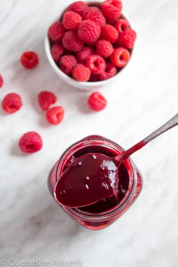 This Homemade Raspberry Sauce is perfect for filling cakes and topping waffles, pancakes, scones, cheesecake and so much more! 