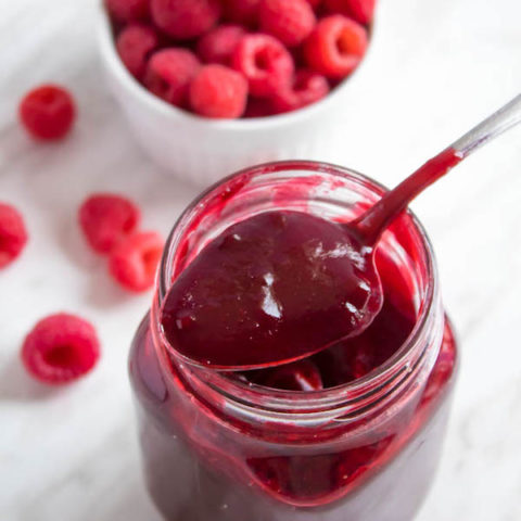 This Homemade Raspberry Sauce is perfect for filling cakes and topping waffles, pancakes, scones, cheesecake and so much more! 