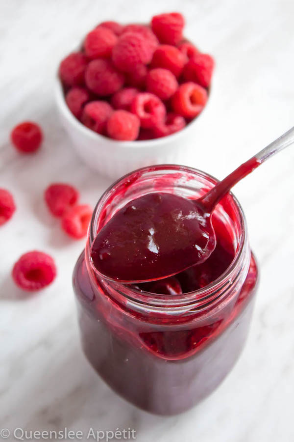 This Homemade Raspberry Sauce is perfect for filling cakes and topping waffles, pancakes, scones, cheesecake and so much more! 