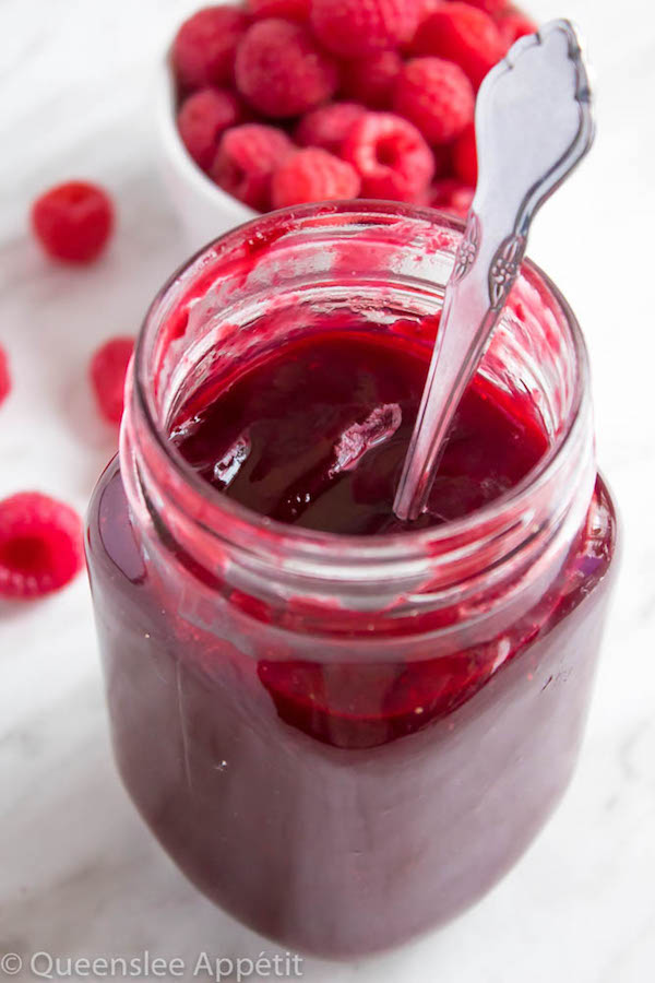 This Homemade Raspberry Sauce is perfect for filling cakes and topping waffles, pancakes, scones, cheesecake and so much more! 