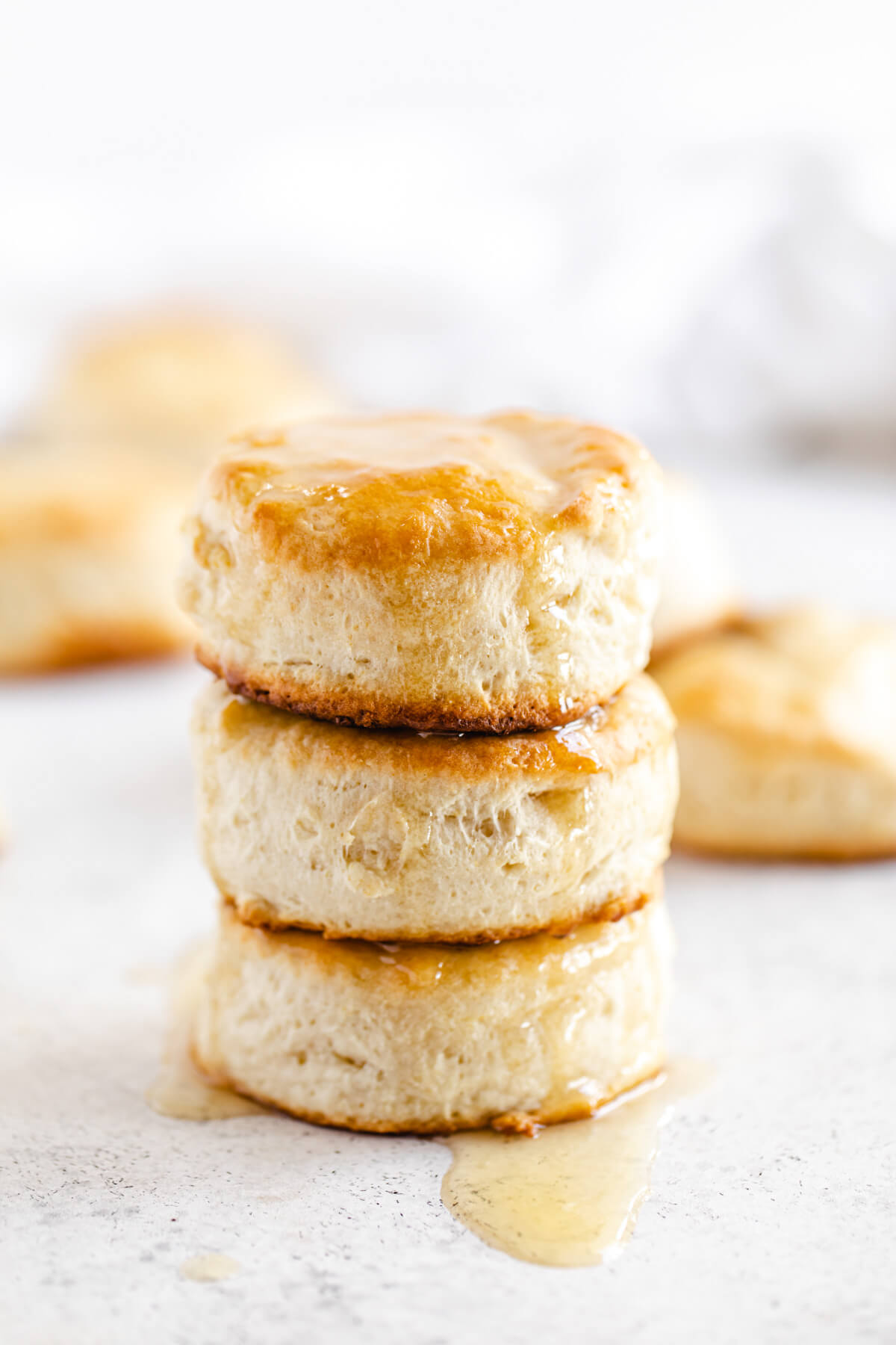 close up of three biscuits stacked on top of each other