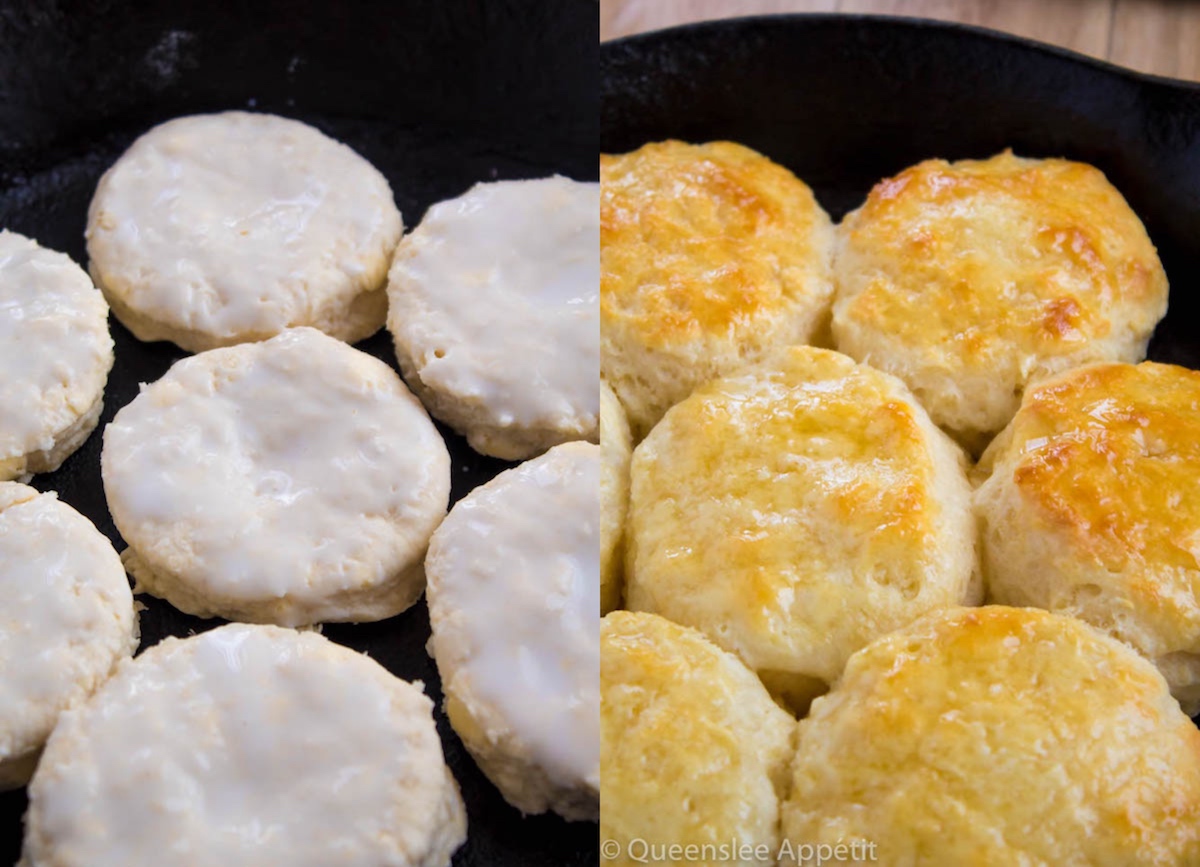 biscuits before baking and after baking