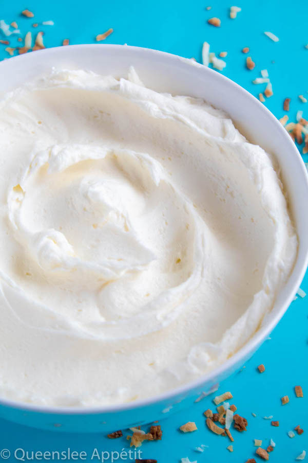 This Dreamy Coconut Buttercream Frosting is extremely light and creamy! It pairs perfectly with any flavour of cake or cupcakes, and if you replace the butter with vegan margarine, it’ll be 100% dairy free! 