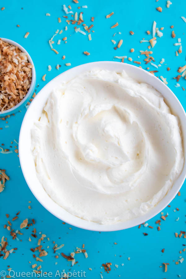 This Dreamy Coconut Buttercream Frosting is extremely light and creamy! It pairs perfectly with any flavour of cake or cupcakes, and if you replace the butter with vegan margarine, it’ll be 100% dairy free! 