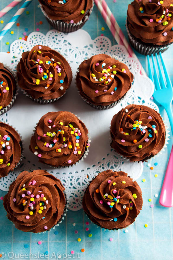 These Vegan Chocolate Cupcakes are super moist and full of chocolate flavour! Topped with a luxuriously rich Vegan Chocolate Buttercream, you’d never guess that these cupcakes are 100% dairy and egg-free! 