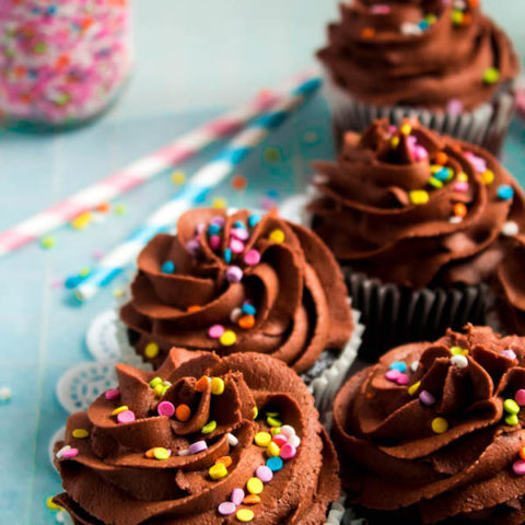 These Vegan Chocolate Cupcakes are super moist and full of chocolate flavour! Topped with a luxuriously rich Vegan Chocolate Buttercream, you’d never guess that these cupcakes are 100% dairy and egg-free! 