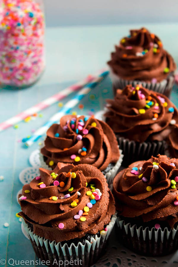 These Vegan Chocolate Cupcakes are super moist and full of chocolate flavour! Topped with a luxuriously rich Vegan Chocolate Buttercream, you’d never guess that these cupcakes are 100% dairy and egg-free! 
