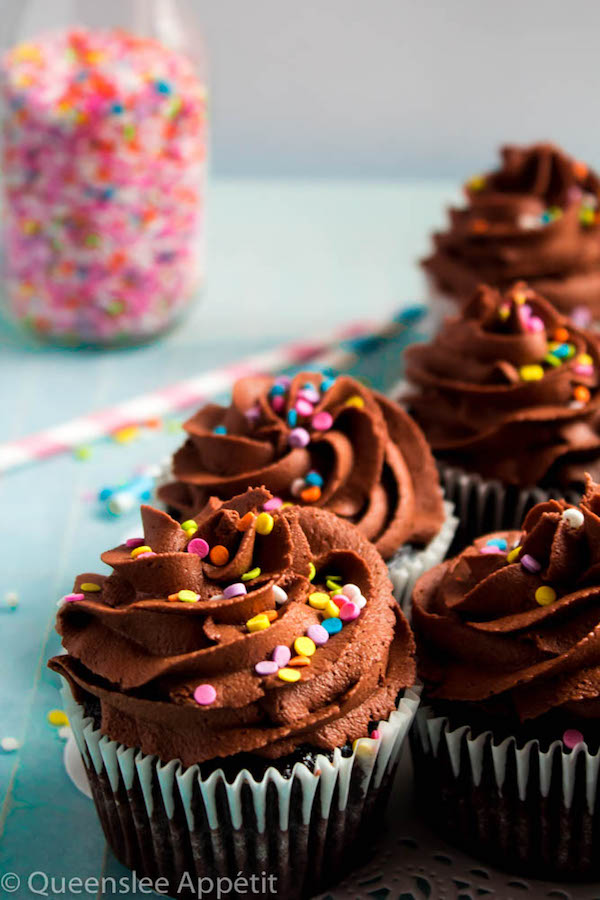 These Vegan Chocolate Cupcakes are super moist and full of chocolate flavour! Topped with a luxuriously rich Vegan Chocolate Buttercream, you’d never guess that these cupcakes are 100% dairy and egg-free! 