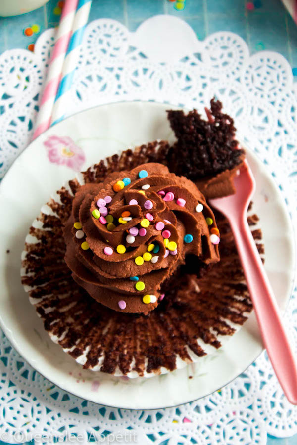 These Vegan Chocolate Cupcakes are super moist and full of chocolate flavour! Topped with a luxuriously rich Vegan Chocolate Buttercream, you’d never guess that these cupcakes are 100% dairy and egg-free! 