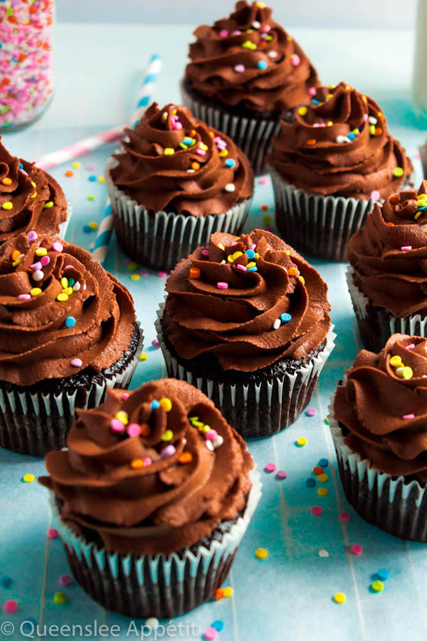 These Vegan Chocolate Cupcakes are super moist and full of chocolate flavour! Topped with a luxuriously rich Vegan Chocolate Buttercream, you’d never guess that these cupcakes are 100% dairy and egg-free! 