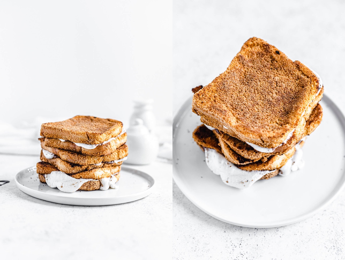 stack of marshmallow stuffed graham cracker French toast