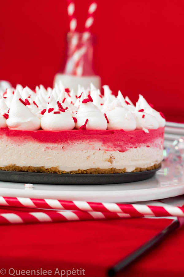 This No-Bake Canada Day Cheesecake is an unbelievably easy dessert that takes absolutely no time or effort to make! The red and white layers, cool whip topping and red and white sprinkles makes this the perfect dessert for Canada Day! 