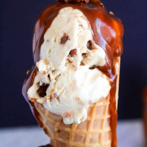 This No-Churn Candied Pecan Caramel Swirl Ice Cream starts with a simple creamy vanilla ice cream. Mix in chunks of crunchy, sweet candied pecan pieces and swirl in a ribbon of silky homemade caramel sauce for a super easy summer treat! 