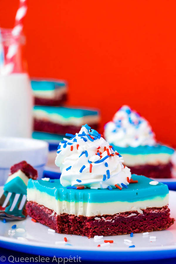 These Red, White and Blue Fudge Brownies are a delicious and fun dessert coloured for the 4th of July.