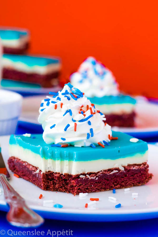 These Red, White and Blue Fudge Brownies are a delicious and fun dessert coloured for the 4th of July.