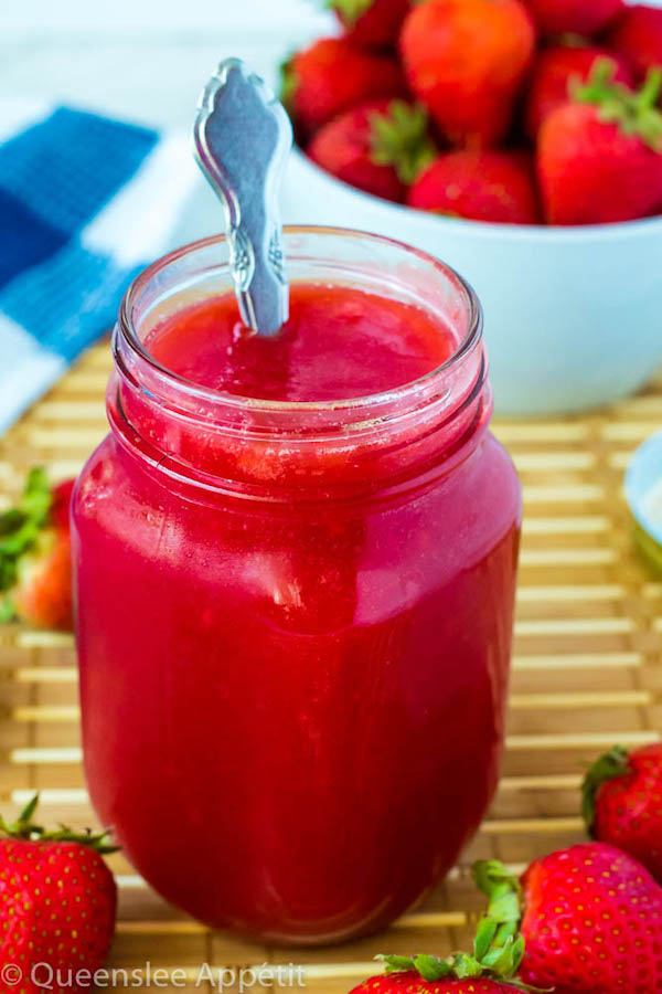 A simple 5-ingredient Homemade Strawberry Sauce. This sweet, fresh, thick and luscious sauce is the perfect topping for pancakes, waffles, ice cream, cheesecakes and more!  