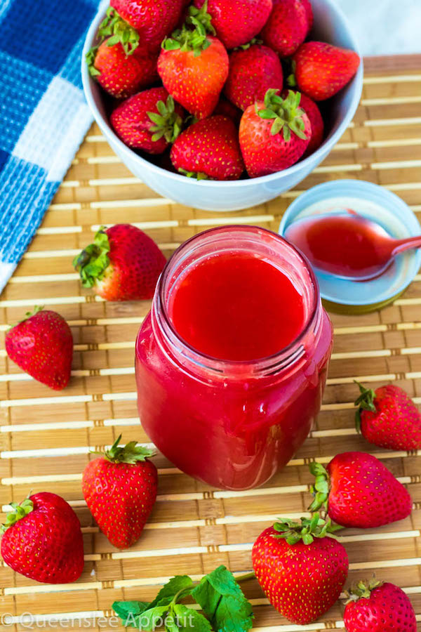 A simple 5-ingredient Homemade Strawberry Sauce. This sweet, fresh, thick and luscious sauce is the perfect topping for pancakes, waffles, ice cream, cheesecakes and more!  