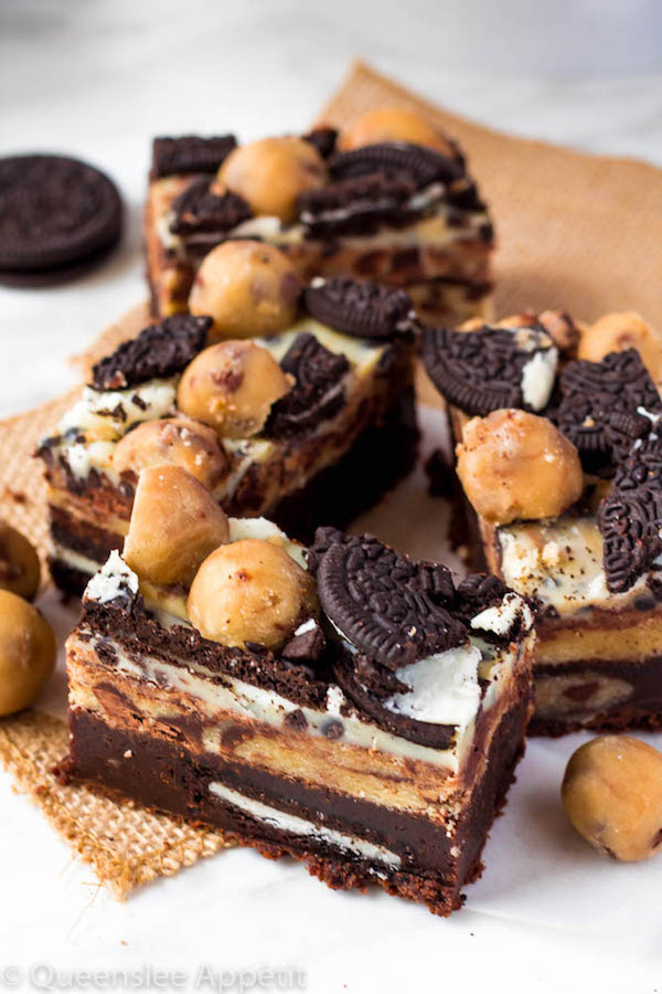 These Oreo Cookie Dough Brownies are the most deliciously decadent and rich little bars!