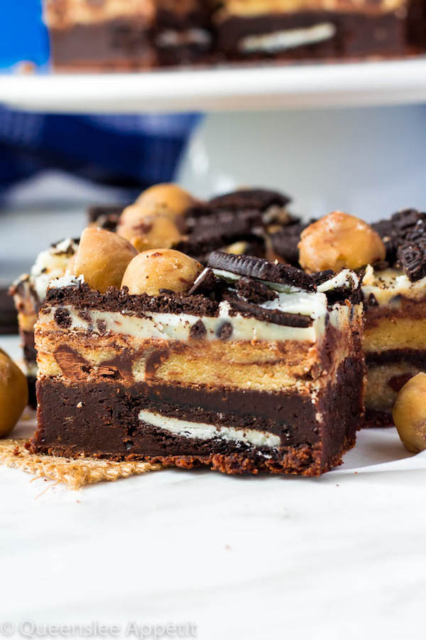 These Oreo Cookie Dough Brownies are the most deliciously decadent and rich little bars!