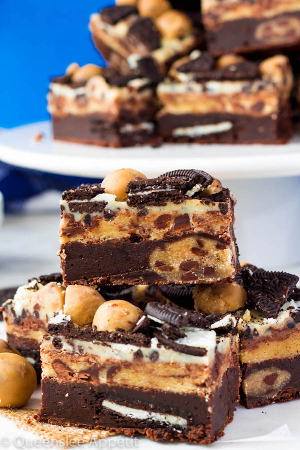 These Oreo Cookie Dough Brownies are the most deliciously decadent and rich little bars!