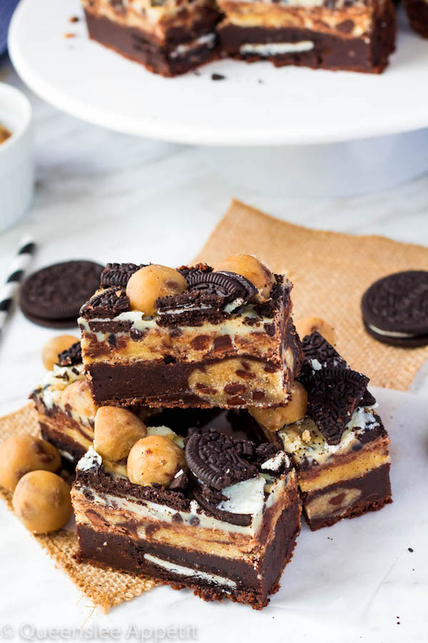 These Oreo Cookie Dough Brownies are the most deliciously decadent and rich little bars!