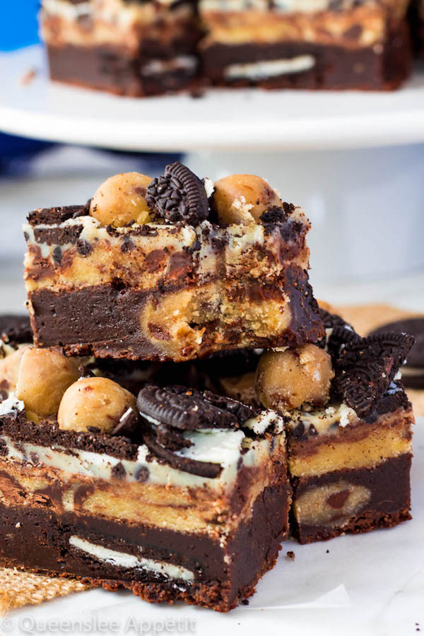 These Oreo Cookie Dough Brownies are the most deliciously decadent and rich little bars!