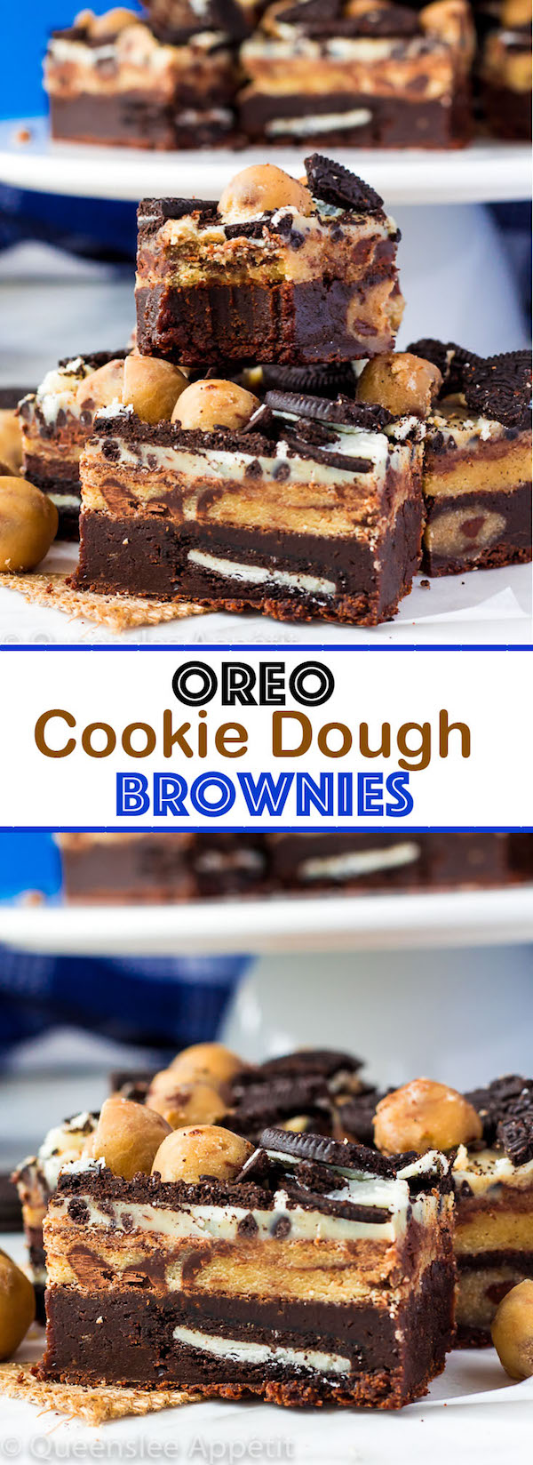 These Oreo Cookie Dough Brownies are the most deliciously decadent and rich little bars! 