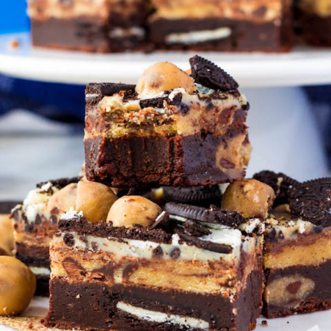 These Oreo Cookie Dough Brownies are the most deliciously decadent and rich little bars!