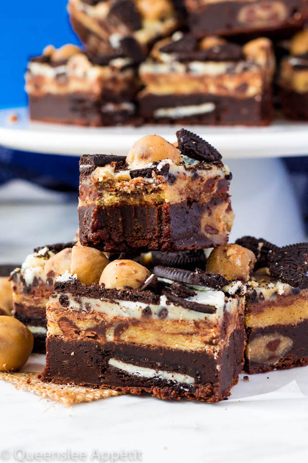 These Oreo Cookie Dough Brownies are the most deliciously decadent and rich little bars!