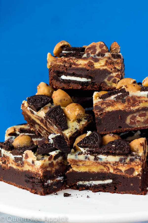 These Oreo Cookie Dough Brownies are the most deliciously decadent and rich little bars!