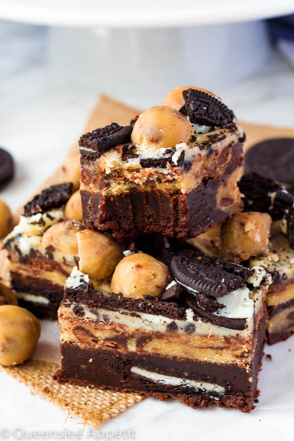 These Oreo Cookie Dough Brownies are the most deliciously decadent and rich little bars!