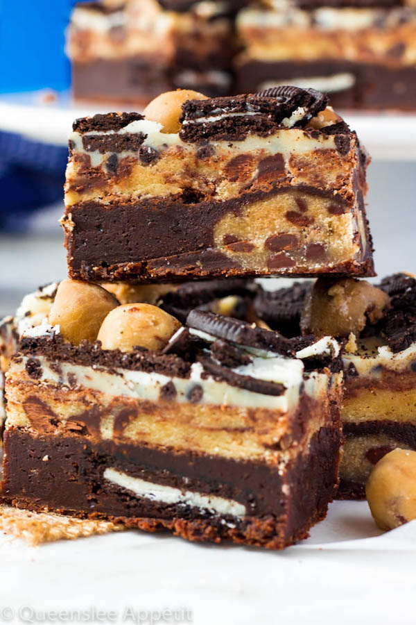 These Oreo Cookie Dough Brownies are the most deliciously decadent and rich little bars!