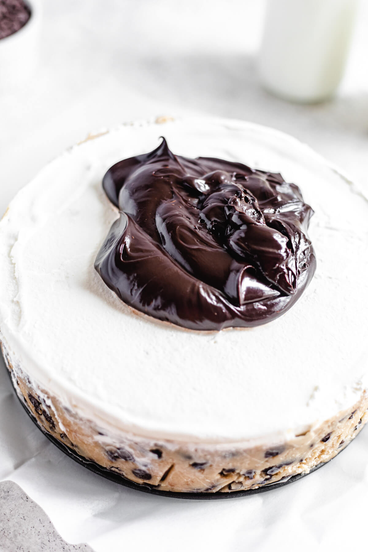 chocolate ganache on top of ice cream cake