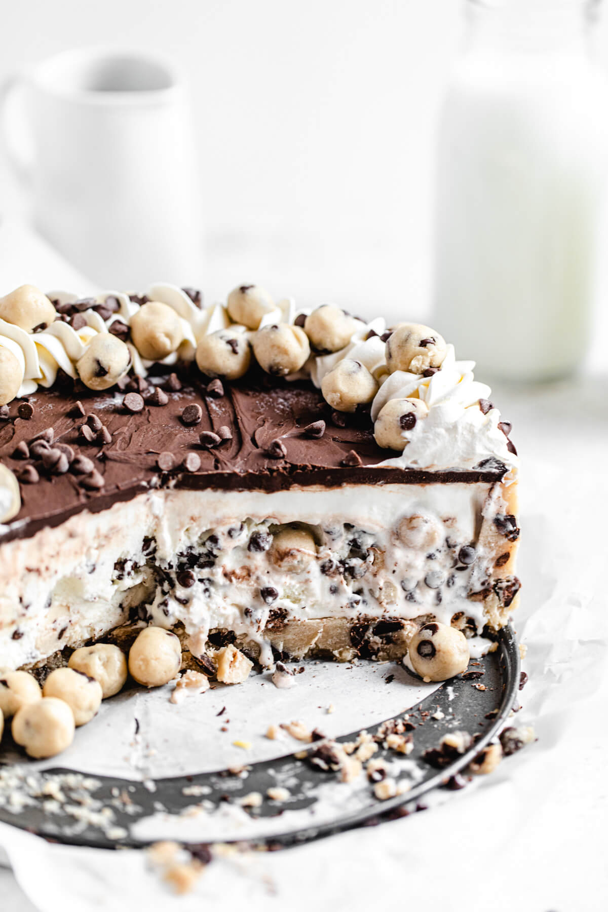 sliced ice cream cake on a platter