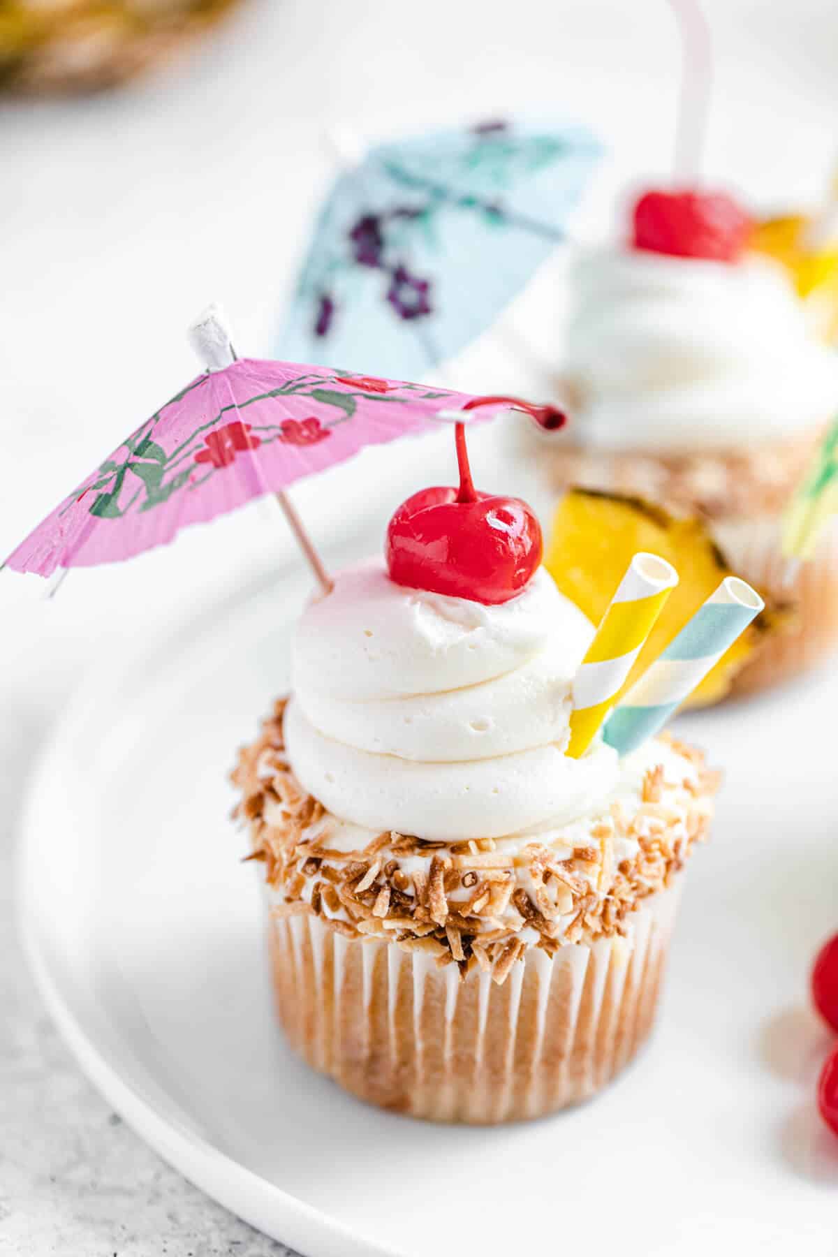 close up of cupcake on a white plate