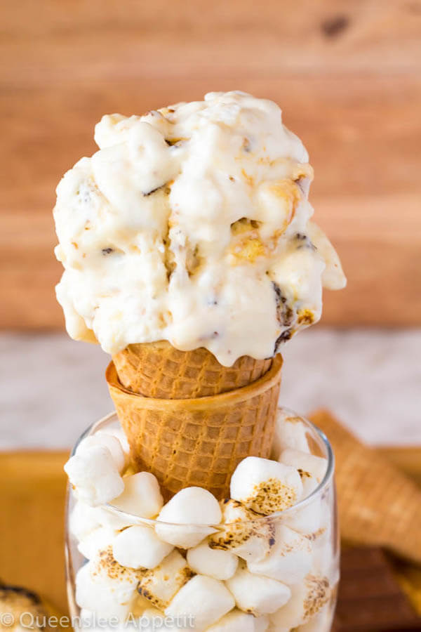 This Toasted Marshmallow Ice Cream starts with a creamy marshmallow ice cream base that’s loaded with gooey toasted marshmallows. No campfire or ice cream machine is needed to make this simple summer treat! 