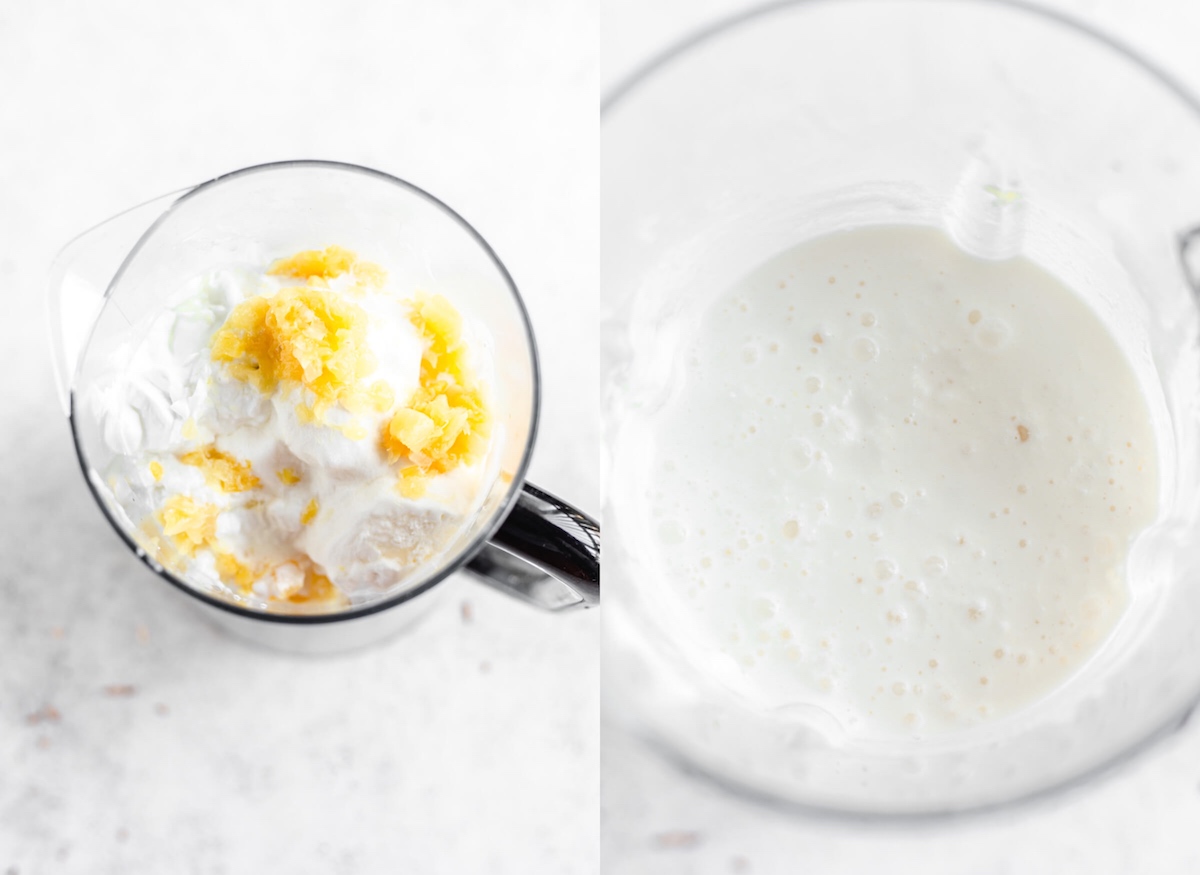 ice cream, pineapple chunks and coconut milk in a blender