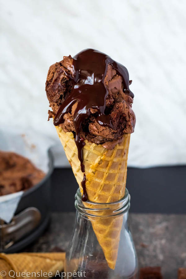 This No-Churn Brownie Fudge Swirl Ice Cream is for hardcore chocolate lovers only. This rich and creamy chocolate ice cream is loaded with chocolate chunks, chunks of brownies and swirled with silky ganache! 