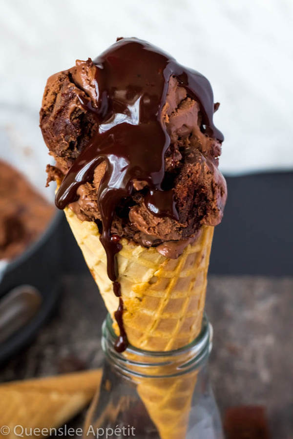 This No-Churn Brownie Fudge Swirl Ice Cream is for hardcore chocolate lovers only. This rich and creamy chocolate ice cream is loaded with chocolate chunks, chunks of brownies and swirled with silky ganache! 