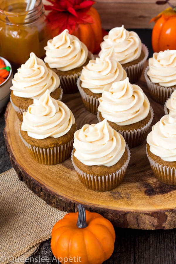 Pumpkin Cupcakes with Salted Caramel Cream Cheese Frosting