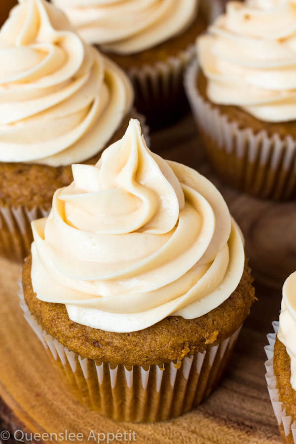 Pumpkin Cupcakes with Salted Caramel Cream Cheese Frosting