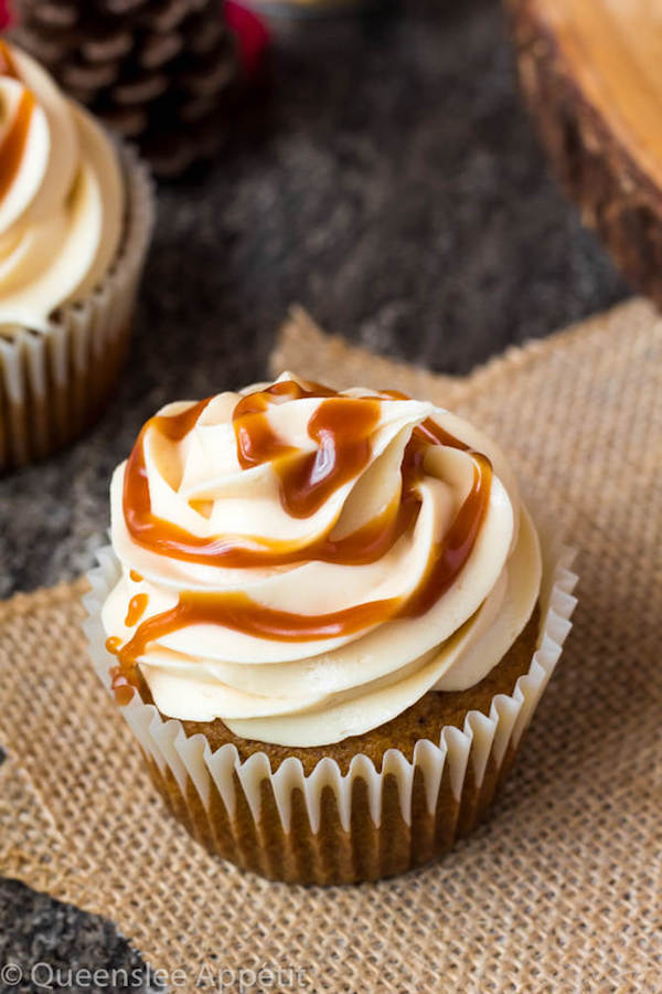 Pumpkin Cupcakes with Salted Caramel Cream Cheese Frosting