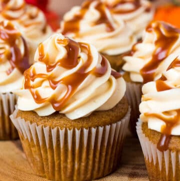 Pumpkin Cupcakes with Salted Caramel Cream Cheese Frosting