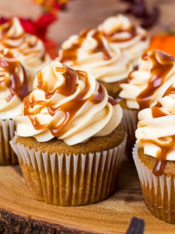 Pumpkin Cupcakes with Salted Caramel Cream Cheese Frosting