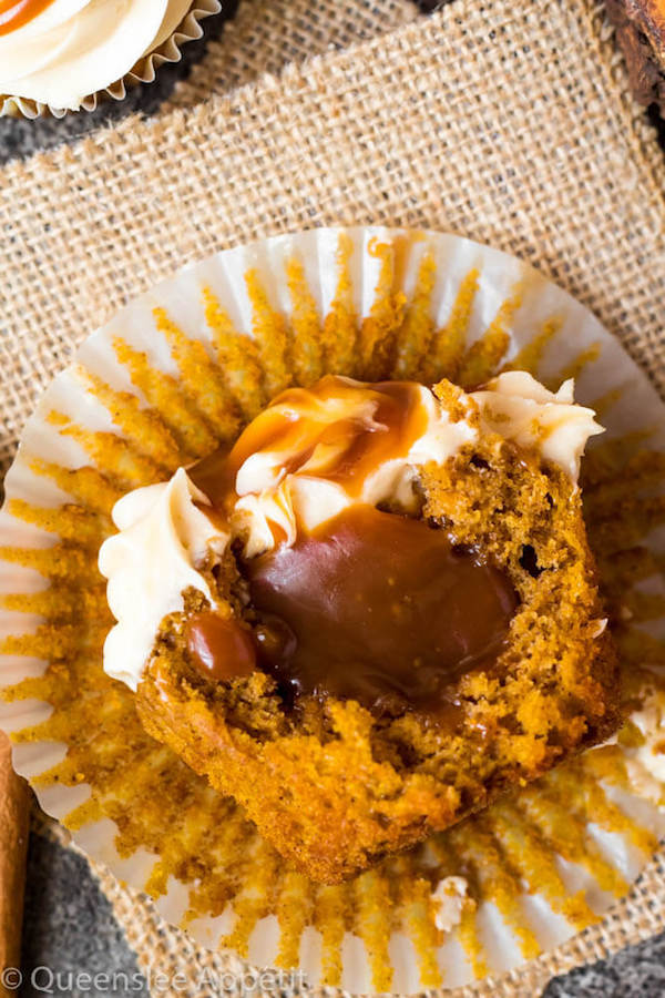 Pumpkin Cupcakes with Salted Caramel Filling