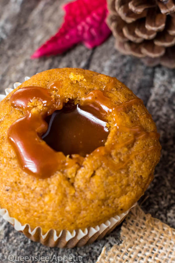 Pumpkin Cupcakes with Salted Caramel Filling